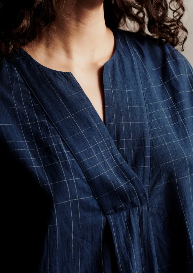Nightwear|Loungewear-TOAST Hand Woven Sketched Check Nightdress Twilight/Ecru