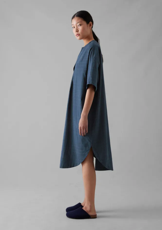 Nightwear|Loungewear-TOAST Hand Woven Sketched Check Nightdress Twilight/Ecru