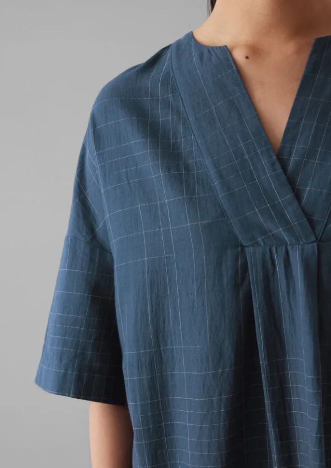 Nightwear|Loungewear-TOAST Hand Woven Sketched Check Nightdress Twilight/Ecru