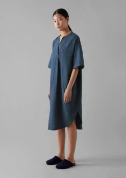 Nightwear|Loungewear-TOAST Hand Woven Sketched Check Nightdress Twilight/Ecru