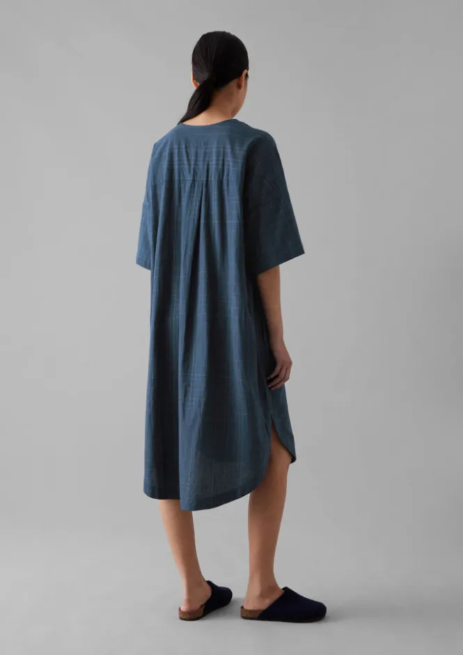 Nightwear|Loungewear-TOAST Hand Woven Sketched Check Nightdress Twilight/Ecru