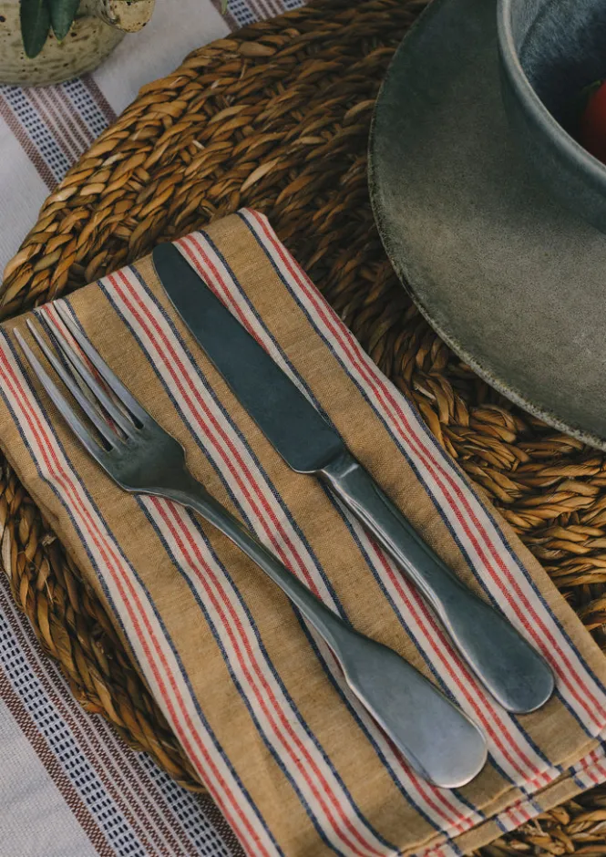 Textiles|Tableware-TOAST Hand Woven Stripe Napkin Set Ochre