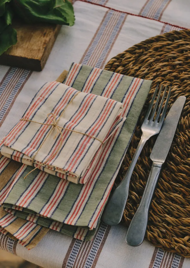 Textiles|Kitchen-TOAST Hand Woven Stripe Napkin Set Parchment