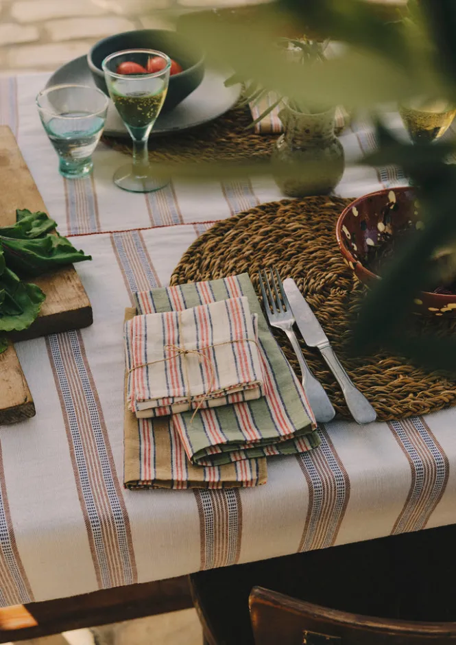 Textiles|Kitchen-TOAST Hand Woven Stripe Napkin Set MineralGreen