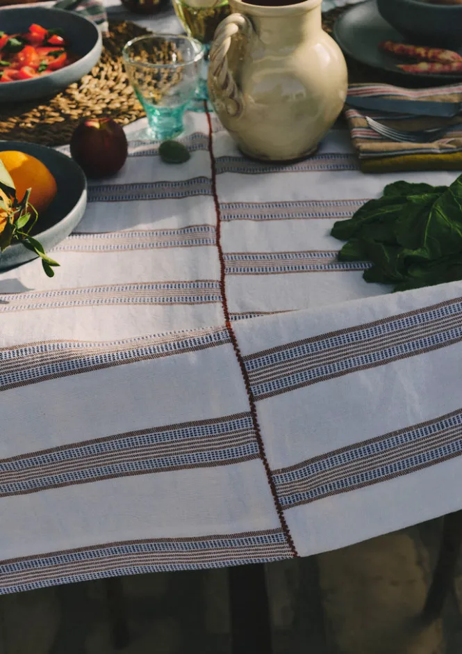 Textiles|Kitchen-TOAST Hand Woven Stripe Tablecloth Ecru/Ochre