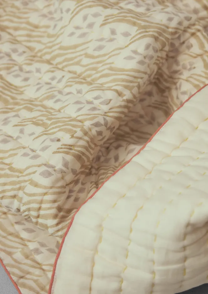 Textiles|Blankets & Throws-TOAST Harvest Block Print Cotton Quilt Sand/Hellebore