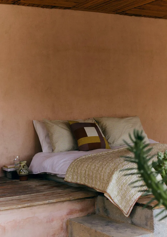 Textiles|Blankets & Throws-TOAST Harvest Block Print Cotton Quilt Sand/Hellebore