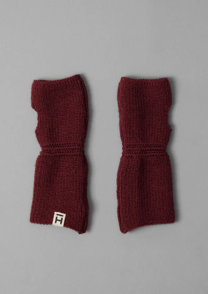 Hats, Scarves & Gloves-TOAST Heimat Wool Fingerless Gloves Burgundy