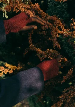 Hats, Scarves & Gloves-TOAST Heimat Wool Fingerless Gloves Burgundy