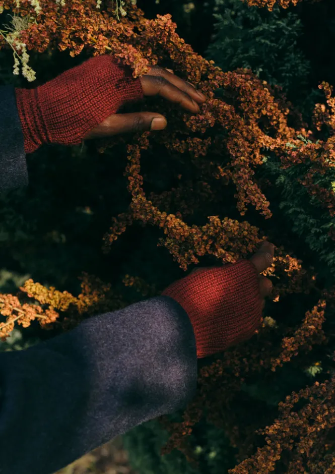 Hats, Scarves & Gloves-TOAST Heimat Wool Fingerless Gloves Burgundy