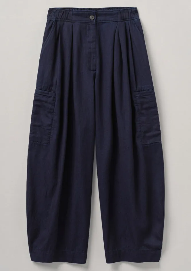 Trousers-TOAST Cotton Twill Wide Leg Trousers Indigo