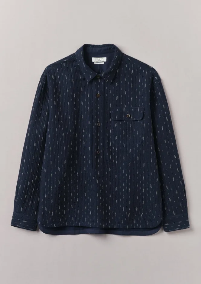 Shirts-TOAST Running Stitch Overshirt Indigo