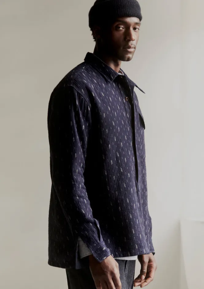 Shirts-TOAST Running Stitch Overshirt Indigo