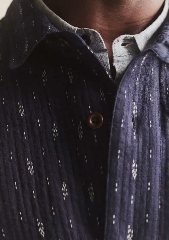 Shirts-TOAST Running Stitch Overshirt Indigo