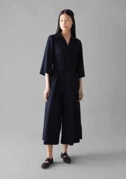 Jumpsuits|Trousers-TOAST Twill Culotte Jumpsuit Indigo