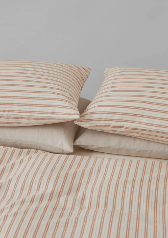 Textiles|Bed Linen-TOAST Ines Flannel Stripe Cotton Housewife Pillowcase Set Apricot/SoftBlue