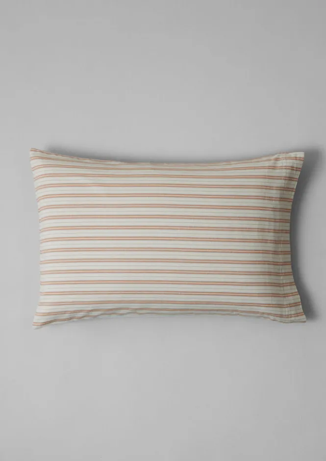 Textiles|Bed Linen-TOAST Ines Flannel Stripe Cotton Housewife Pillowcase Set Apricot/SoftBlue