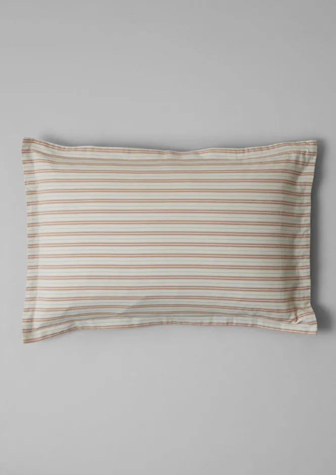 Textiles|Bed Linen-TOAST Ines Flannel Stripe Cotton Oxford Pillowcase Set Apricot/SoftBlue