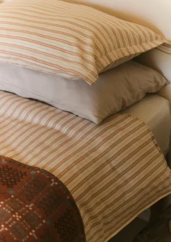Textiles|Bed Linen-TOAST Ines Flannel Stripe Cotton Oxford Pillowcase Set Apricot/SoftBlue