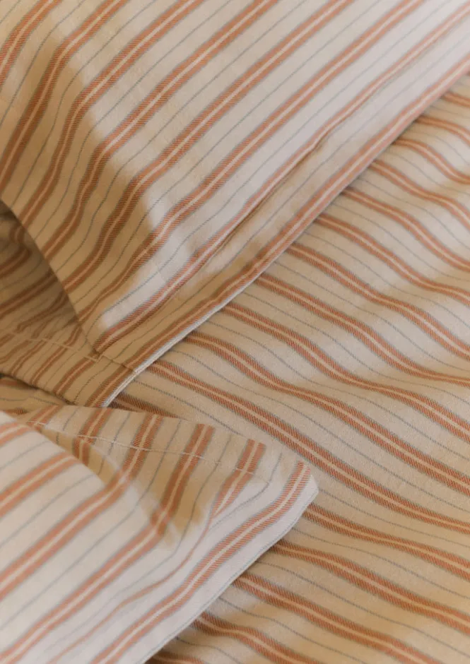 Textiles|Bed Linen-TOAST Ines Flannel Stripe Cotton Oxford Pillowcase Set Apricot/SoftBlue