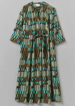 Dresses-TOAST Irregular Check Print Tie Front Dress Olive/Mint