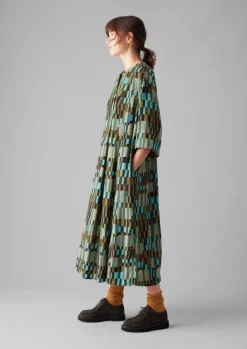 Dresses-TOAST Irregular Check Print Tie Front Dress Olive/Mint