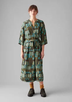 Dresses-TOAST Irregular Check Print Tie Front Dress Olive/Mint