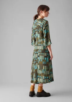 Dresses-TOAST Irregular Check Print Tie Front Dress Olive/Mint