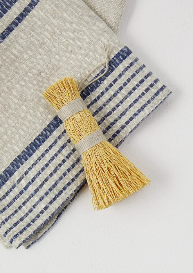 Aprons & Tea Towels-TOAST Irregular Stripe Linen Tea Towel Natural/Blue