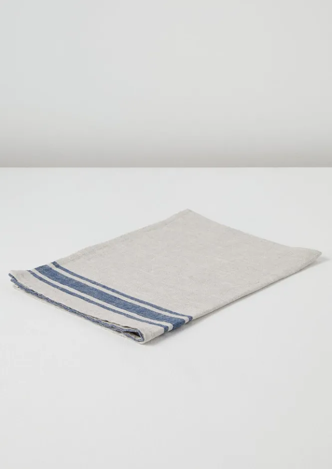 Aprons & Tea Towels-TOAST Irregular Stripe Linen Tea Towel Natural/Blue