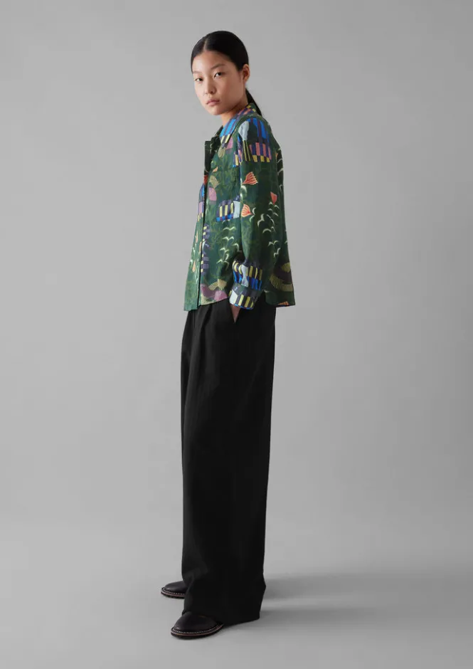 Shirts|Tops & Tees-TOAST Isobel Harvey Birds Print Baya Shirt OilGreen