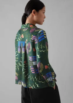 Shirts|Tops & Tees-TOAST Isobel Harvey Birds Print Baya Shirt OilGreen