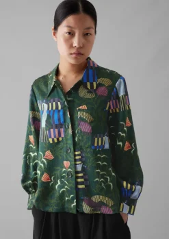 Shirts|Tops & Tees-TOAST Isobel Harvey Birds Print Baya Shirt OilGreen