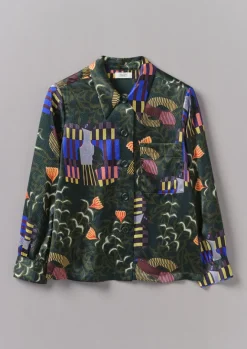 Shirts|Tops & Tees-TOAST Isobel Harvey Birds Print Baya Shirt OilGreen