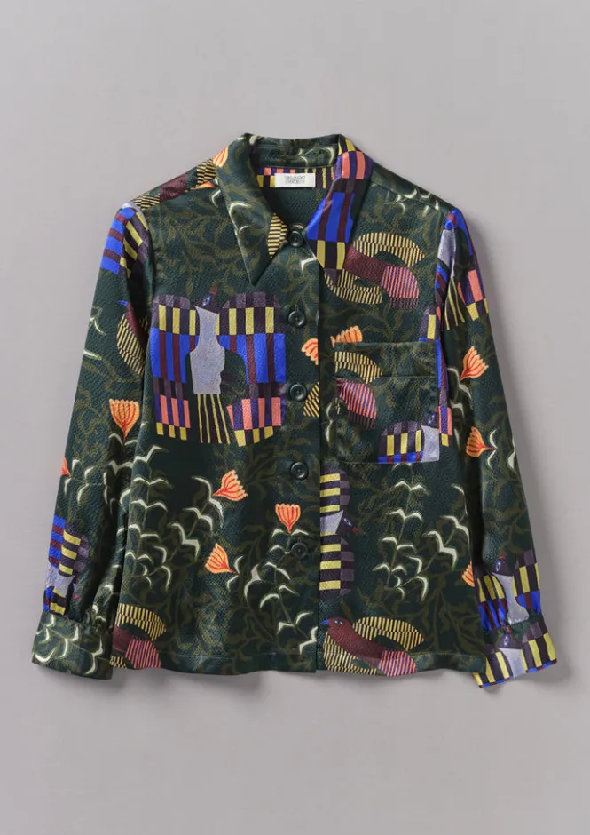 Shirts|Tops & Tees-TOAST Isobel Harvey Birds Print Baya Shirt OilGreen