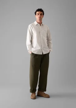 Shirts-TOAST Jet Pocket Fine Stripe Cotton Shirt Ecru/Charcoal