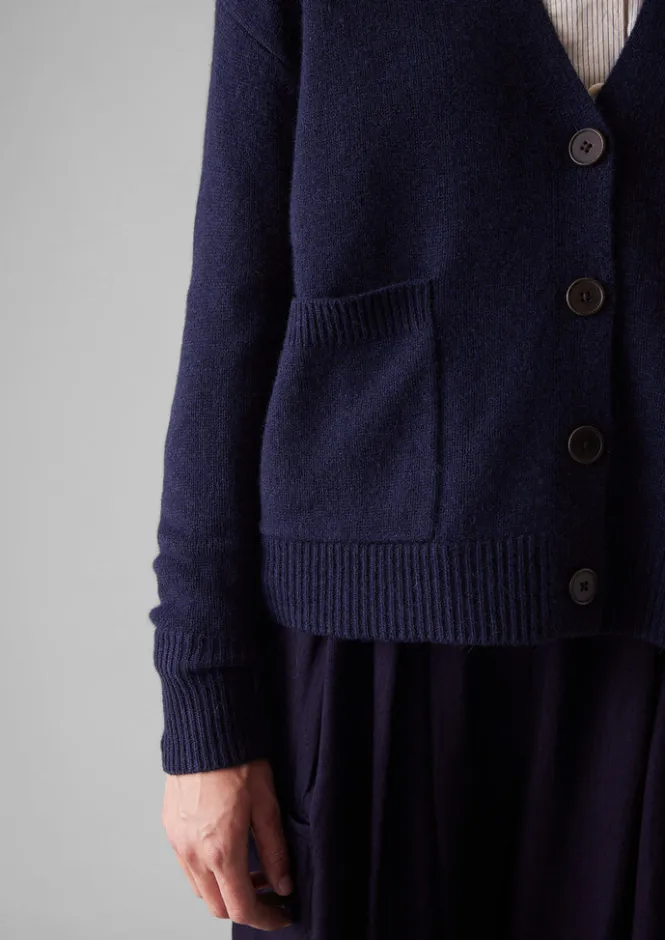 Knitwear-TOAST Kaia V-Neck Wool Cardigan NavyMelange