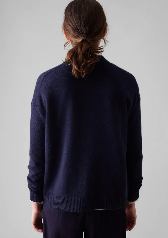 Knitwear-TOAST Kaia V-Neck Wool Cardigan NavyMelange