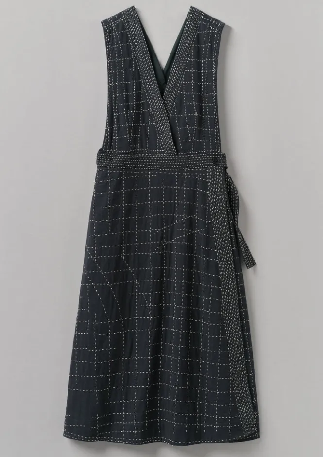 Dresses-TOAST Kantha Stitched Wrap Pinafore Dress Anthracite