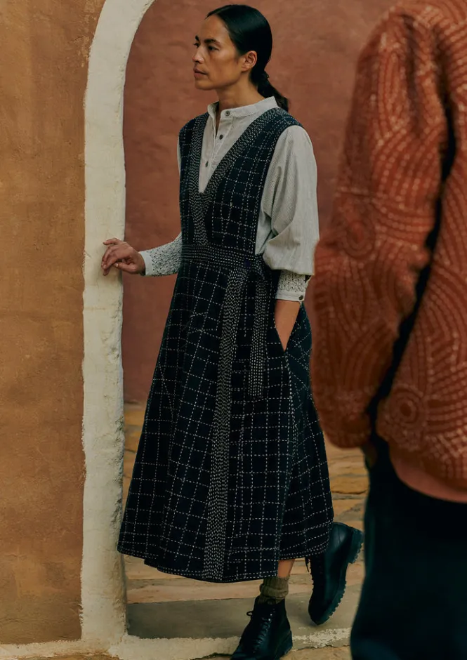 Dresses-TOAST Kantha Stitched Wrap Pinafore Dress Anthracite