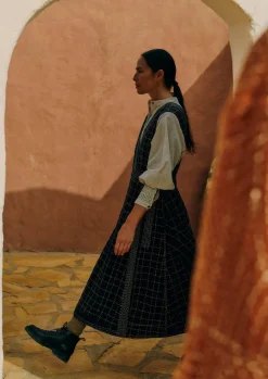 Dresses-TOAST Kantha Stitched Wrap Pinafore Dress Anthracite