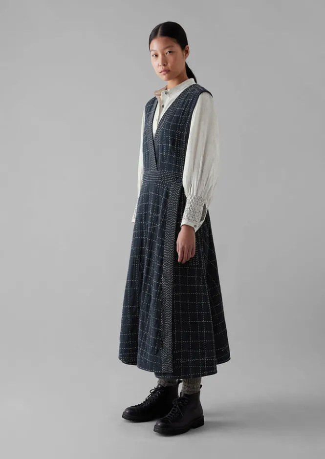 Dresses-TOAST Kantha Stitched Wrap Pinafore Dress Anthracite