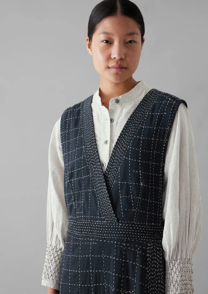 Dresses-TOAST Kantha Stitched Wrap Pinafore Dress Anthracite