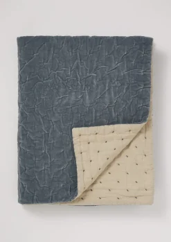 Textiles|Blankets & Throws-TOAST Large Hand Quilted Velvet Throw MineralBlue/Natural