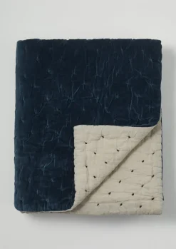 Textiles|Blankets & Throws-TOAST Large Hand Quilted Velvet Throw Teal/Natural