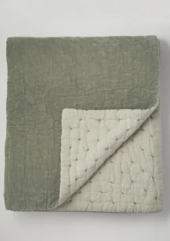Textiles|Blankets & Throws-TOAST Large Hand Quilted Velvet Throw Sage/Natural