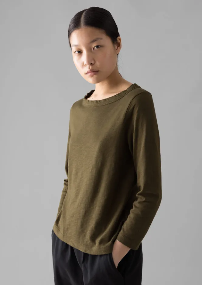 Jersey|Tops & Tees-TOAST Lia Garment Dyed Boat Neck Tee Olive