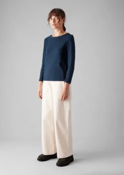 Jersey|Tops & Tees-TOAST Lia Garment Dyed Boat Neck Tee DarkNavy