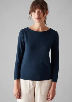 Jersey|Tops & Tees-TOAST Lia Garment Dyed Boat Neck Tee DarkNavy