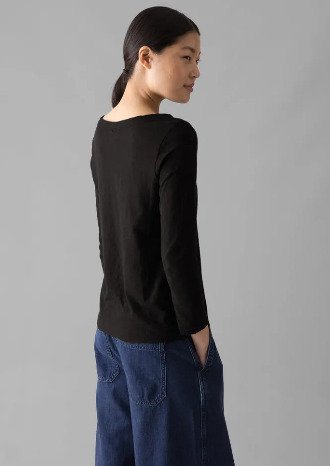 Jersey|Tops & Tees-TOAST Lia Garment Dyed Boat Neck Tee CarbonBlack